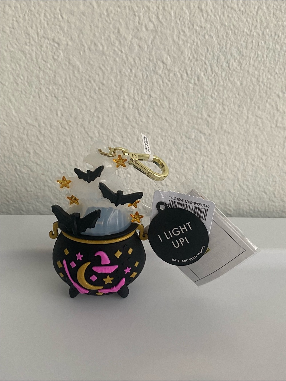 Bath & Body Works Black Cauldron Keychain with Pink and Gold Accents